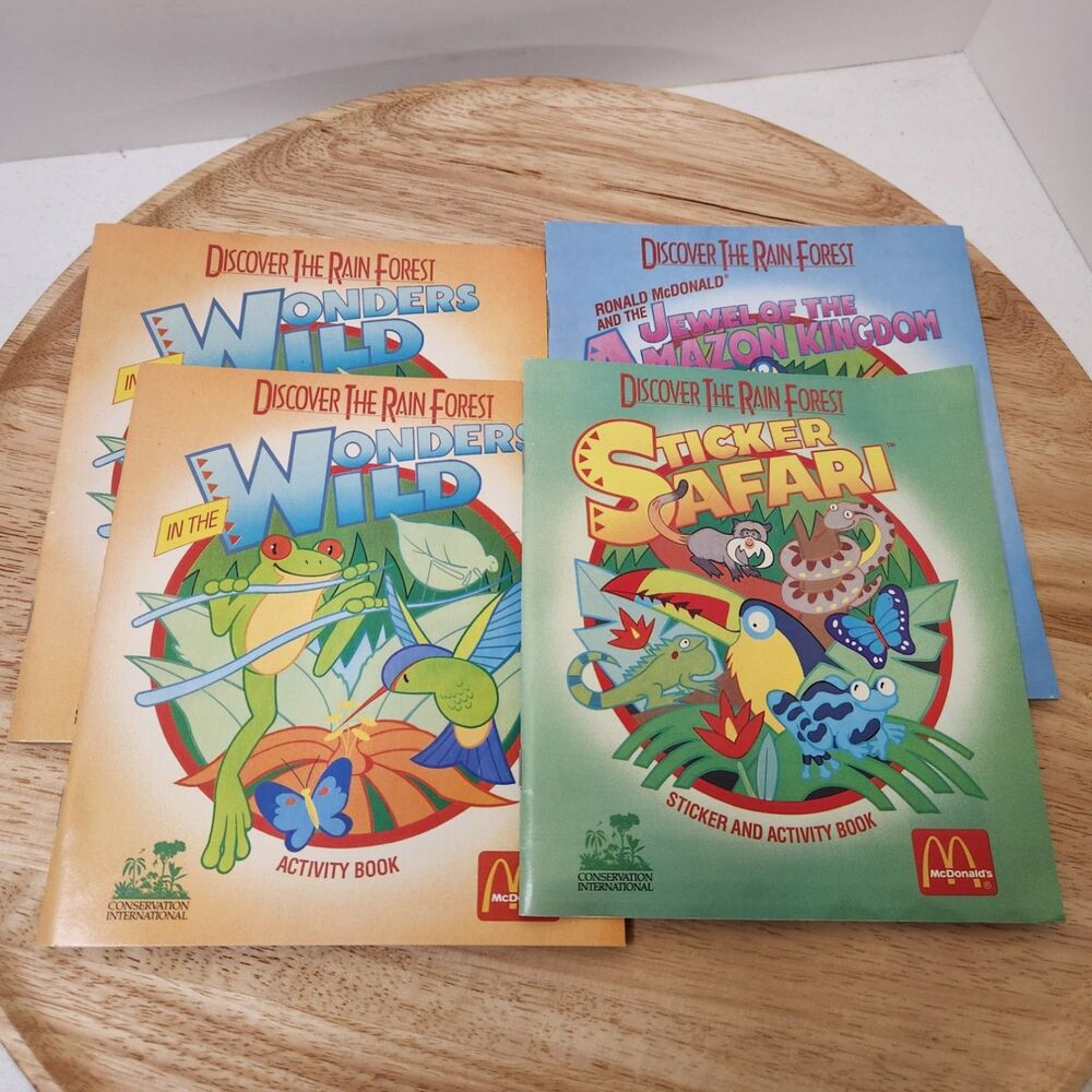 Vintage McDonald’s Discover the Rain Forest Activity Sticker Books Lot of 4 91'